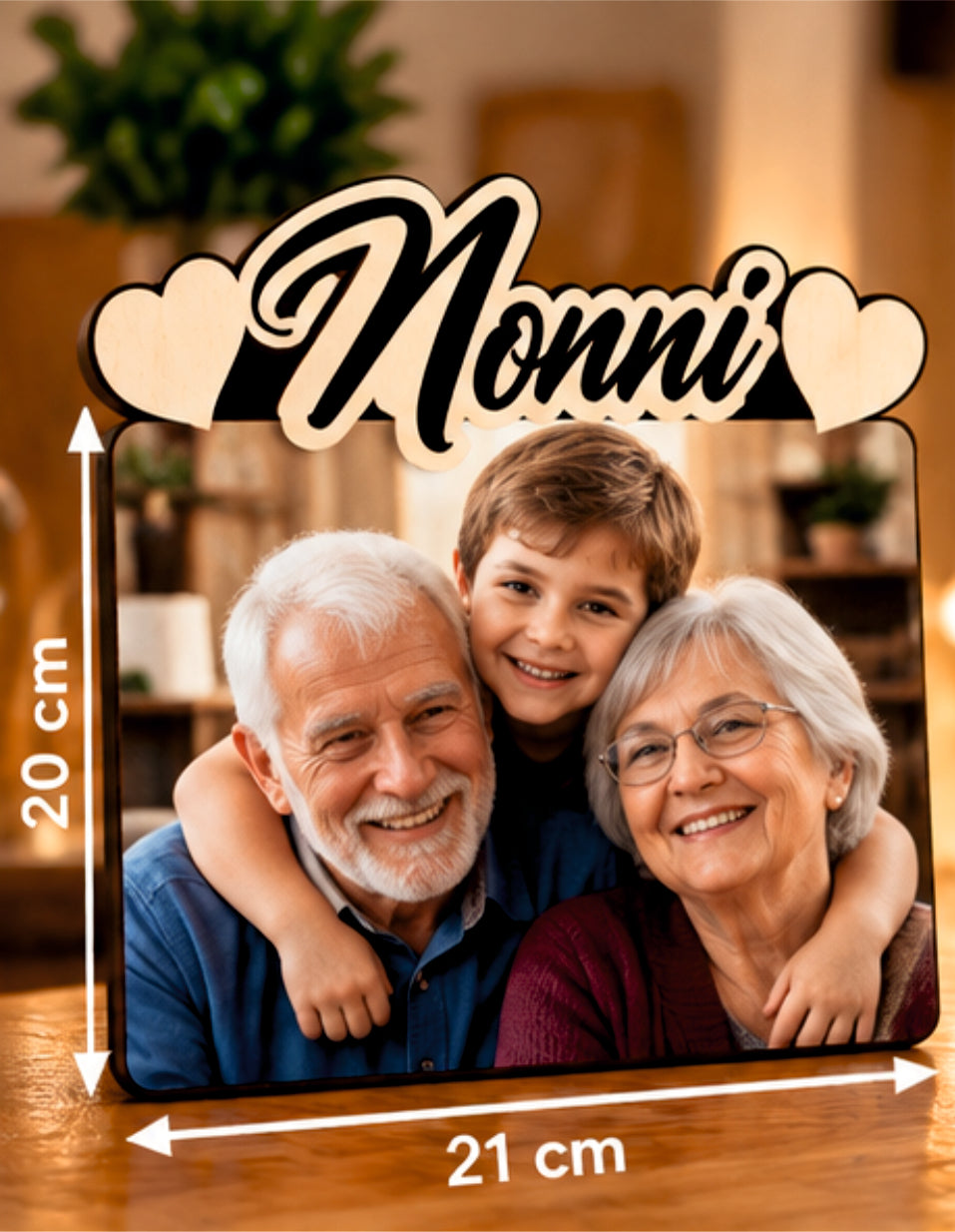 Foto su Legno Personalizzata con Scritta Nonni e Cuori – Stampa Fotografica a Colori su Legno, Regalo Famiglia
