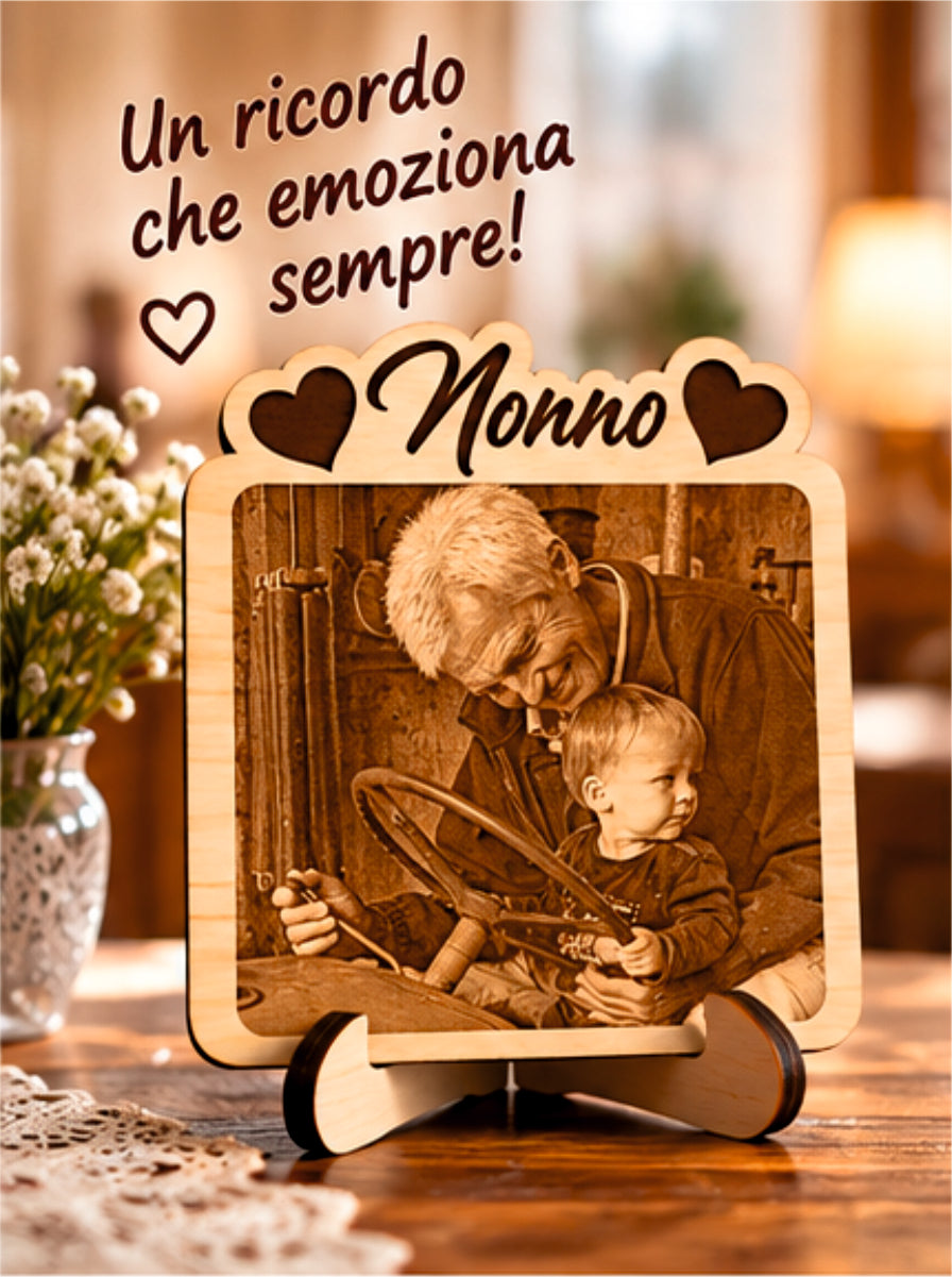 Foto Incisa su Legno Personalizzata – Quadretto con Incisione Laser e Scritta Nonno, Regalo Romantico per Coppia