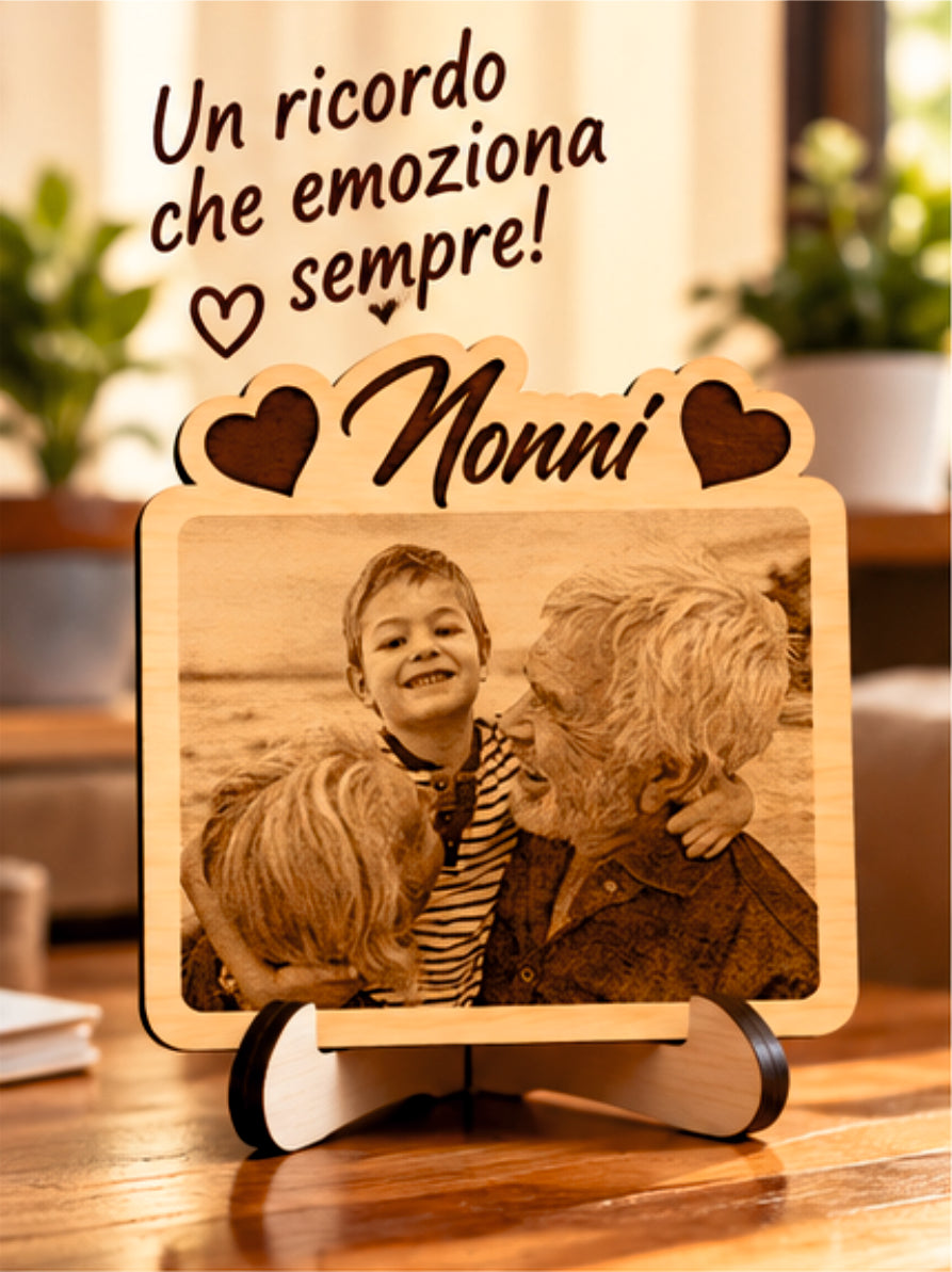 Foto Incisa su Legno Personalizzata – Quadretto con Incisione Laser e Scritta Nonni, Regalo Romantico per Coppia