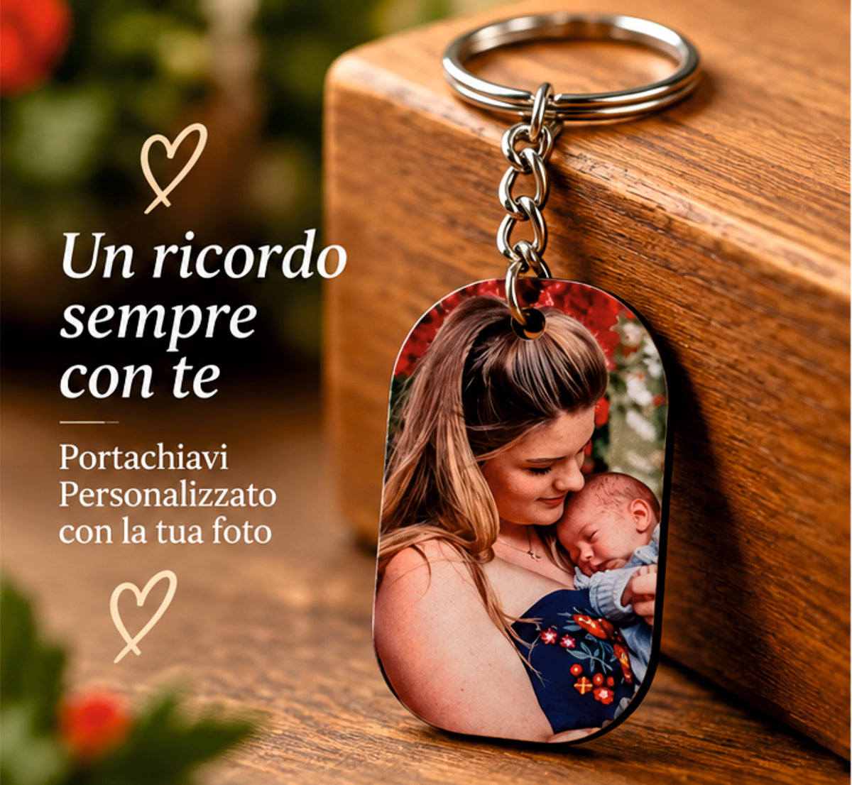 Portachiavi Personalizzato Ovale in MDF con Foto, Immagine o Logo Aziendale – 5 x 3 cm