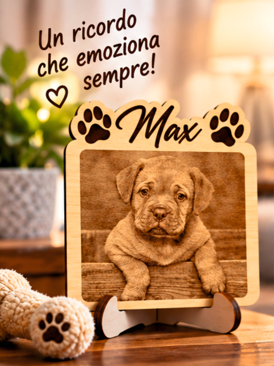 Foto Incisa su Legno Personalizzata – Quadretto con Incisione Laser con foto e nome inciso del tuo amico