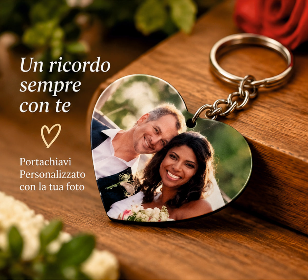 Portachiavi Personalizzato Cuore in MDF con Foto, Immagine o Logo Aziendale – 5 x 4,5 cm