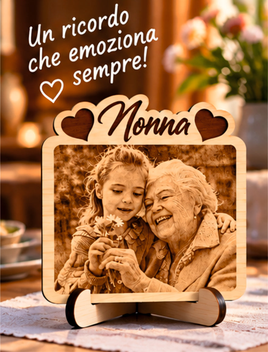 Foto Incisa su Legno Personalizzata – Quadretto con Incisione Laser e Scritta Nonna, Regalo Romantico per Coppia