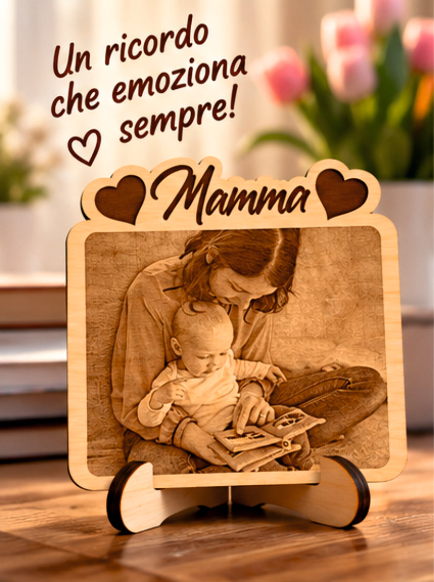 Foto Incisa su Legno Personalizzata – Quadretto con Incisione Laser e Scritta Mamma, Regalo Romantico per Coppia