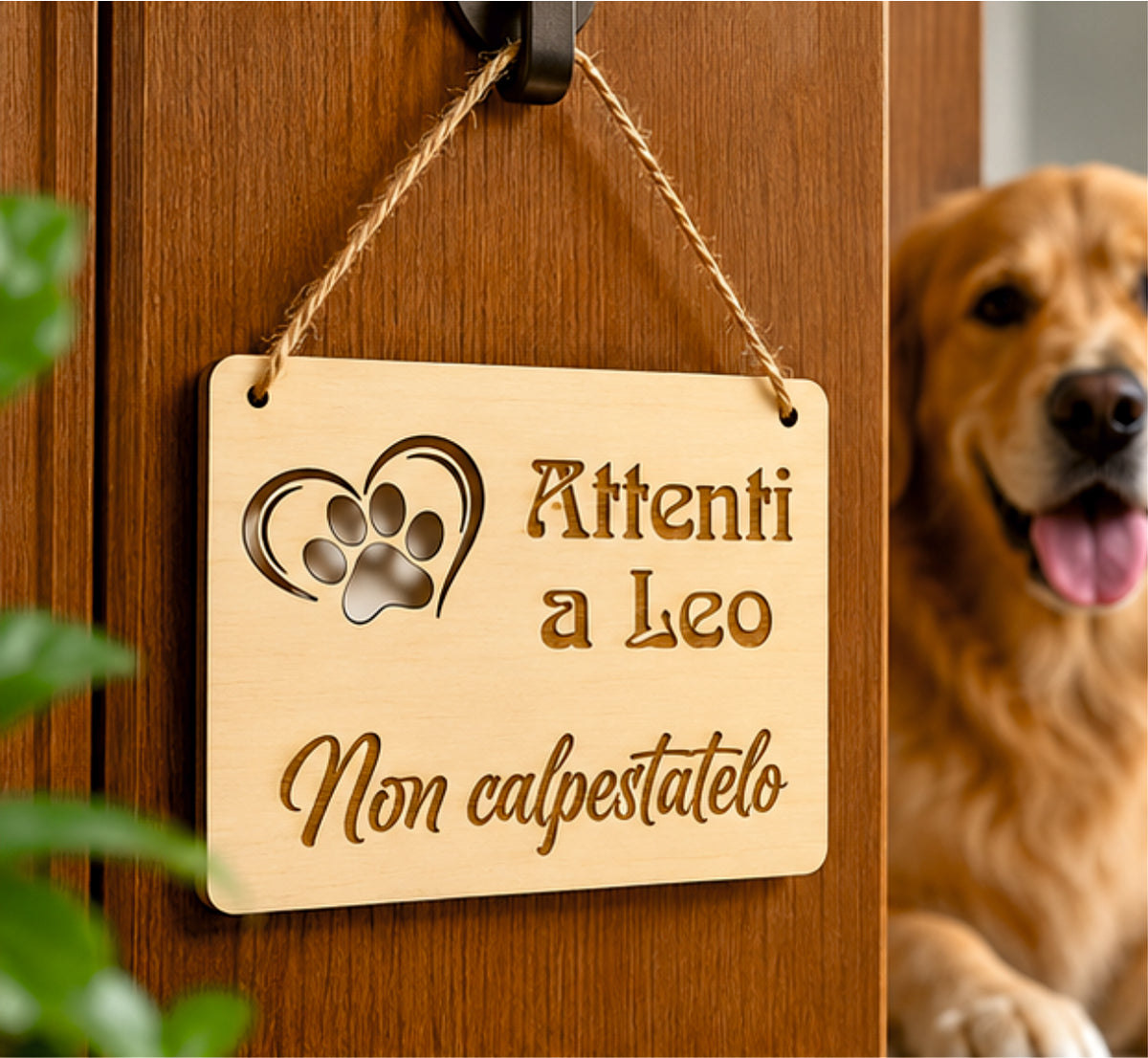 Cartello in Legno Personalizzato con Nome Animale – Incisione Laser 20×15 cm