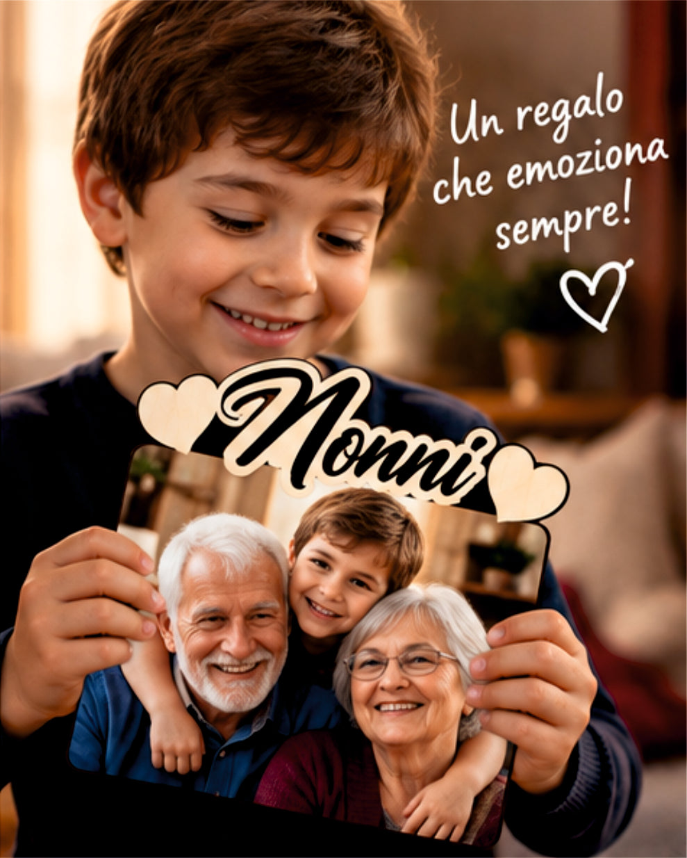 Foto su Legno Personalizzata con Scritta Nonni e Cuori – Stampa Fotografica a Colori su Legno, Regalo Famiglia