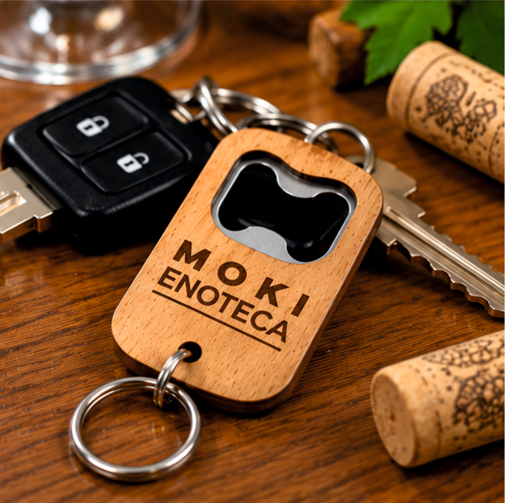 Portachiavi Apribottiglie in Legno Personalizzato con Logo – Incisione Laser