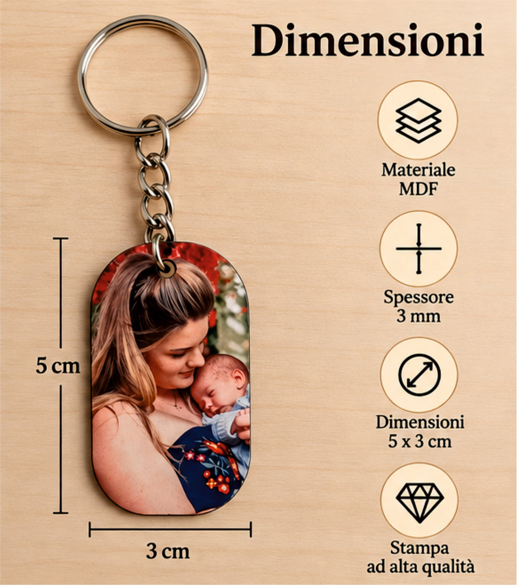 Portachiavi Personalizzato Ovale in MDF con Foto, Immagine o Logo Aziendale – 5 x 3 cm