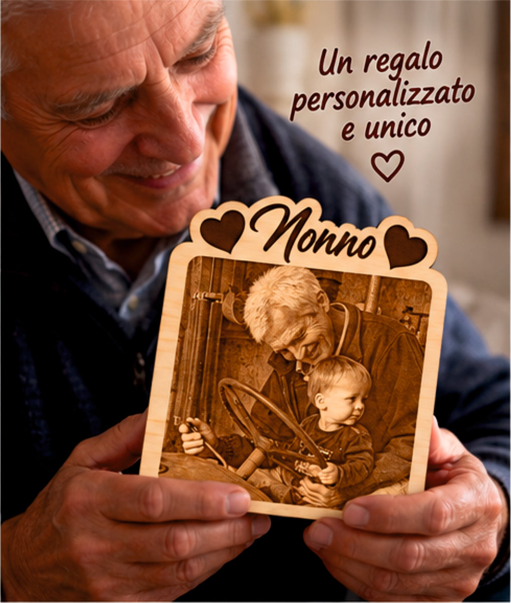 Foto Incisa su Legno Personalizzata – Quadretto con Incisione Laser e Scritta Nonno, Regalo Romantico per Coppia