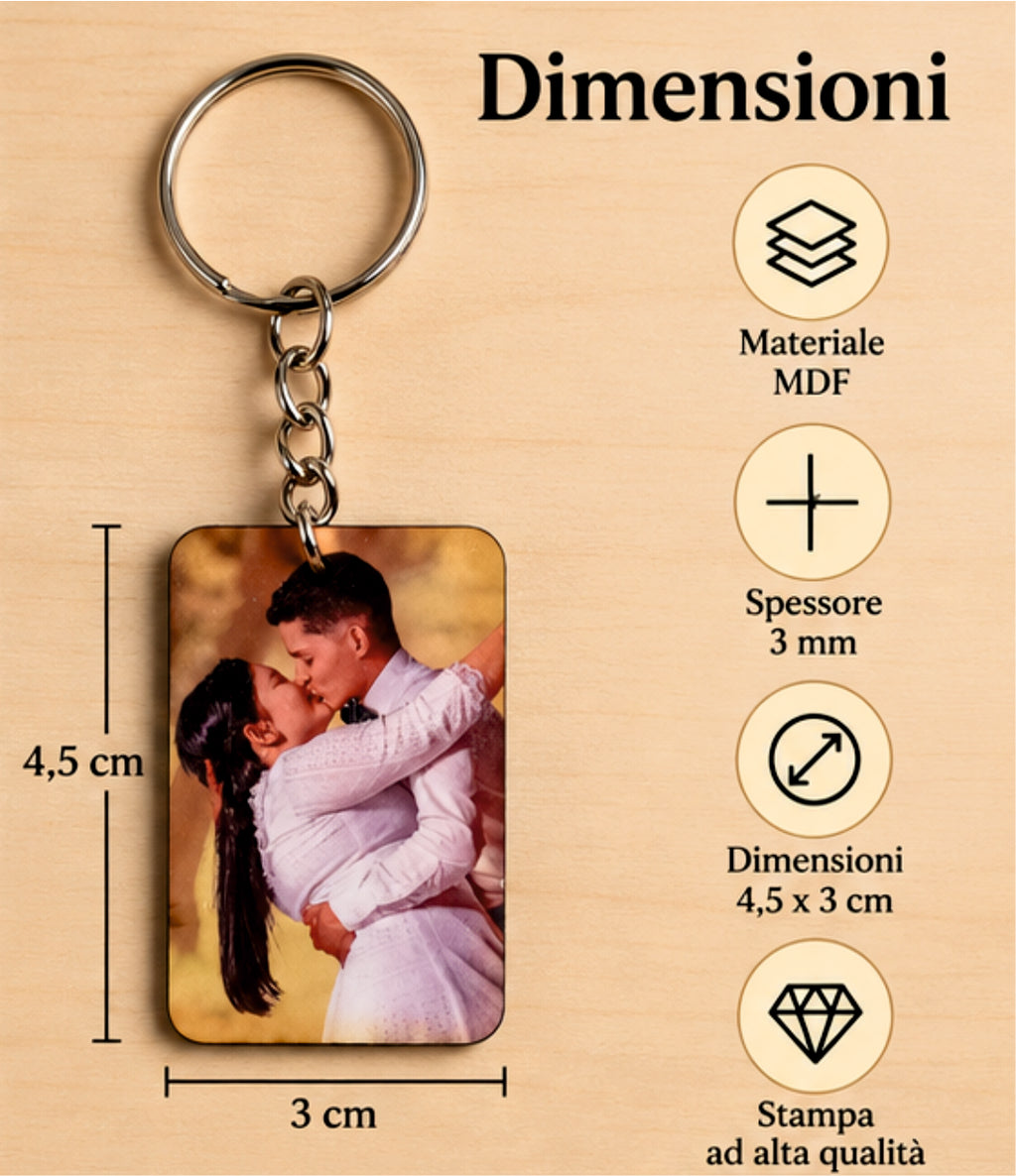 Portachiavi Personalizzato Rettangolare in MDF con Foto, Immagine o Logo Aziendale – 4,5 cm x 3 cm