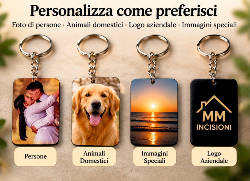 Portachiavi Personalizzato Rettangolare in MDF con Foto, Immagine o Logo Aziendale – 4,5 cm x 3 cm