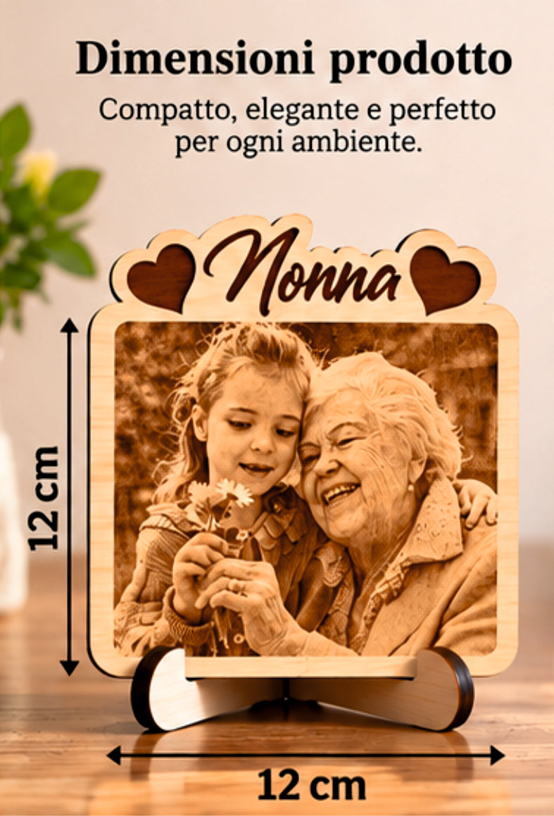 Foto Incisa su Legno Personalizzata – Quadretto con Incisione Laser e Scritta Nonna, Regalo Romantico per Coppia