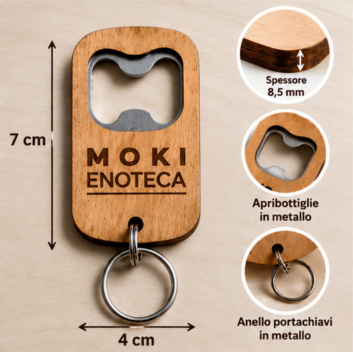 Portachiavi Apribottiglie in Legno Personalizzato con Logo – Incisione Laser