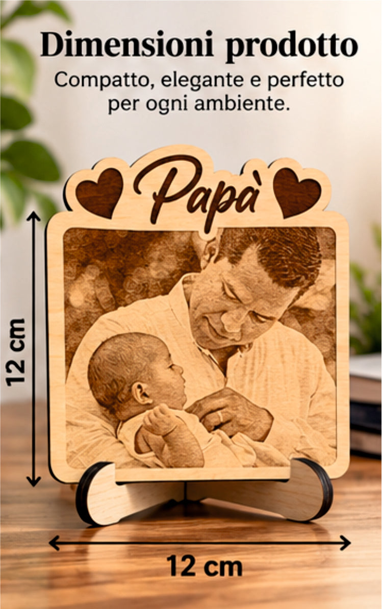 Foto Incisa su Legno Personalizzata – Quadretto con Incisione Laser e Scritta Papà, Regalo Romantico per Coppia