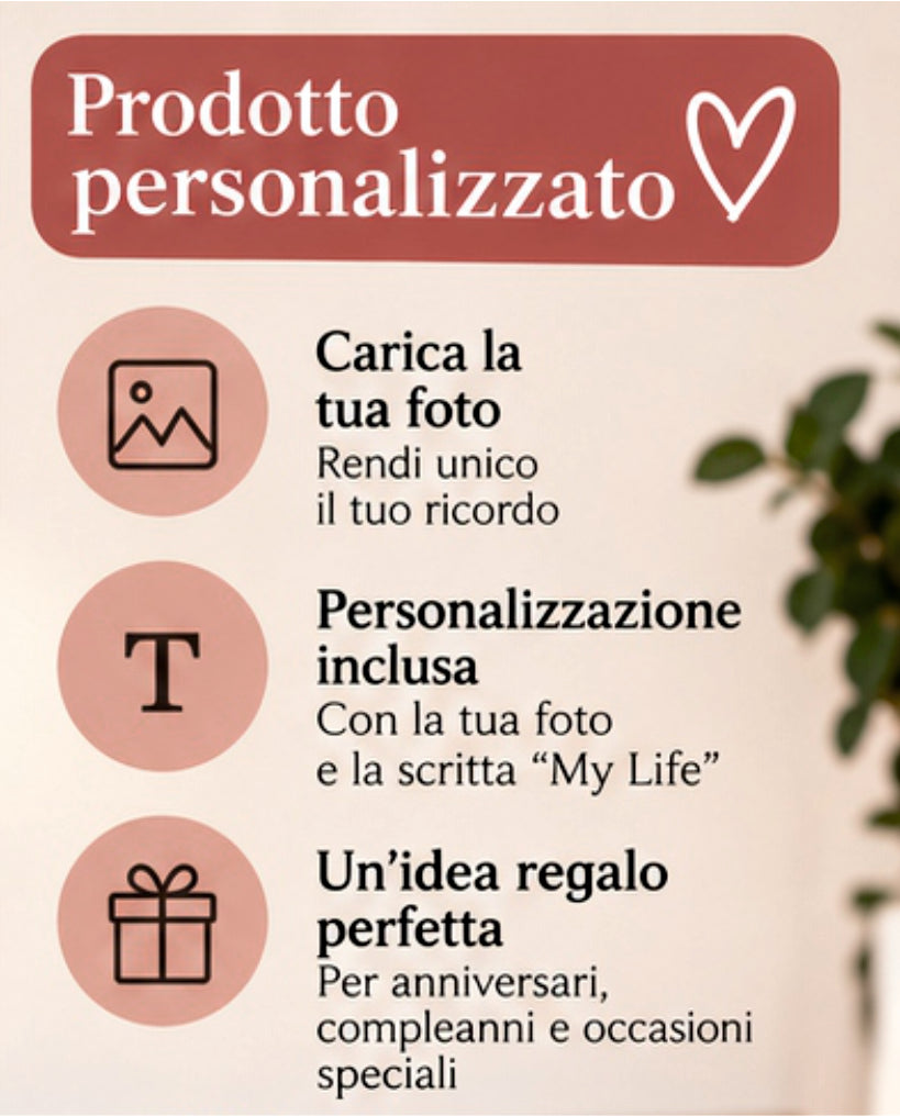 Foto su Legno Personalizzata con Scritta My life e Cuori – Stampa Fotografica a Colori su Legno, Regalo Famiglia