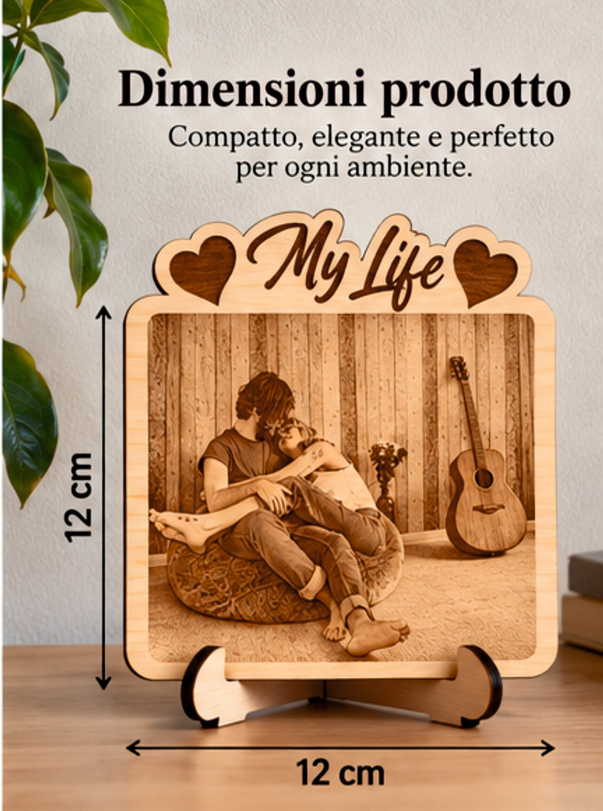 Foto Incisa su Legno Personalizzata – Quadretto con Incisione Laser e Scritta My Life, Regalo Romantico per Coppia