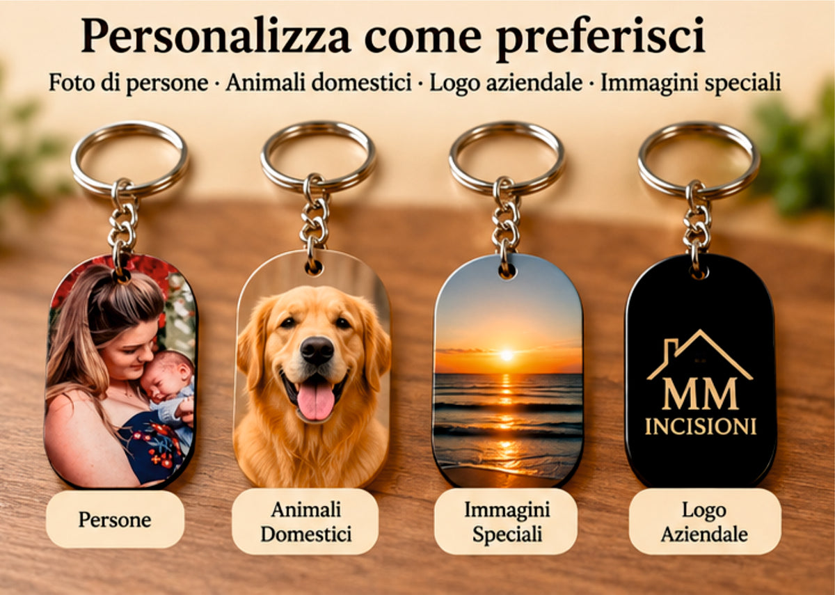 Portachiavi Personalizzato Ovale in MDF con Foto, Immagine o Logo Aziendale – 5 x 3 cm