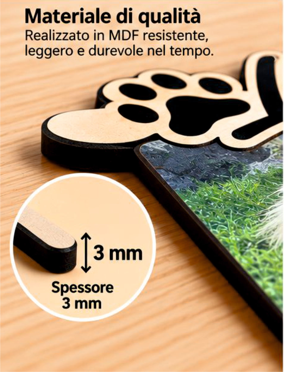 Foto su Legno Personalizzata con Nome e Zampa – Stampa Fotografica a Colori su Legno, Regalo Famiglia