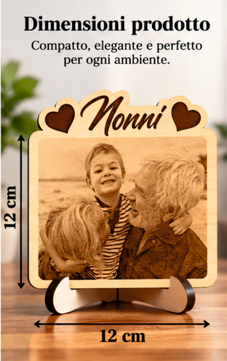 Foto Incisa su Legno Personalizzata – Quadretto con Incisione Laser e Scritta Nonni, Regalo Romantico per Coppia