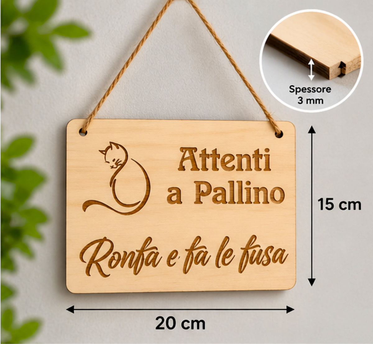 Cartello in Legno Personalizzato con Nome Animale – Incisione Laser 20×15 cm (Copia)
