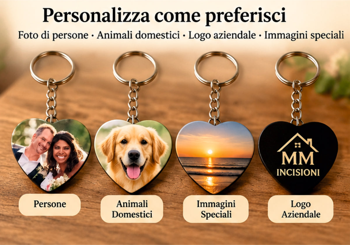 Portachiavi Personalizzato Cuore in MDF con Foto, Immagine o Logo Aziendale – 5 x 4,5 cm