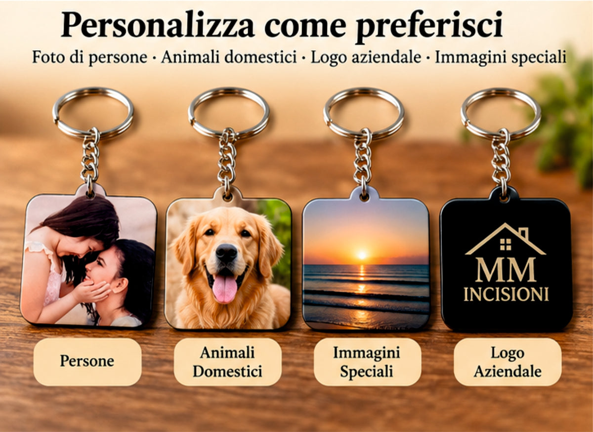 Portachiavi Personalizzato Quadrato in MDF con Foto, Immagine o Logo Aziendale – 4,5 x 4,5 cm