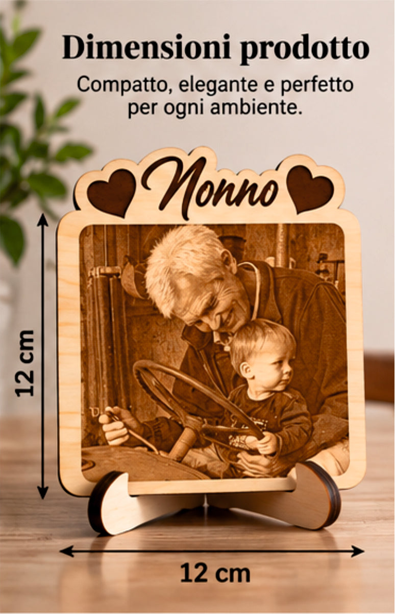 Foto Incisa su Legno Personalizzata – Quadretto con Incisione Laser e Scritta Nonno, Regalo Romantico per Coppia