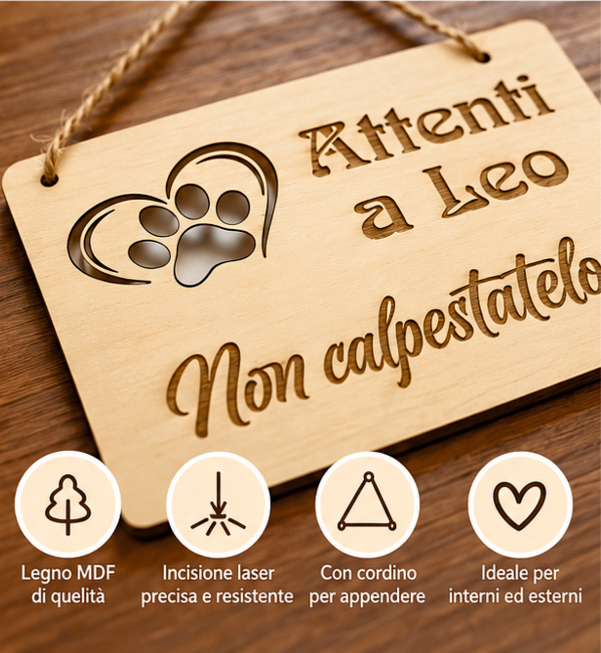 Cartello in Legno Personalizzato con Nome Animale – Incisione Laser 20×15 cm