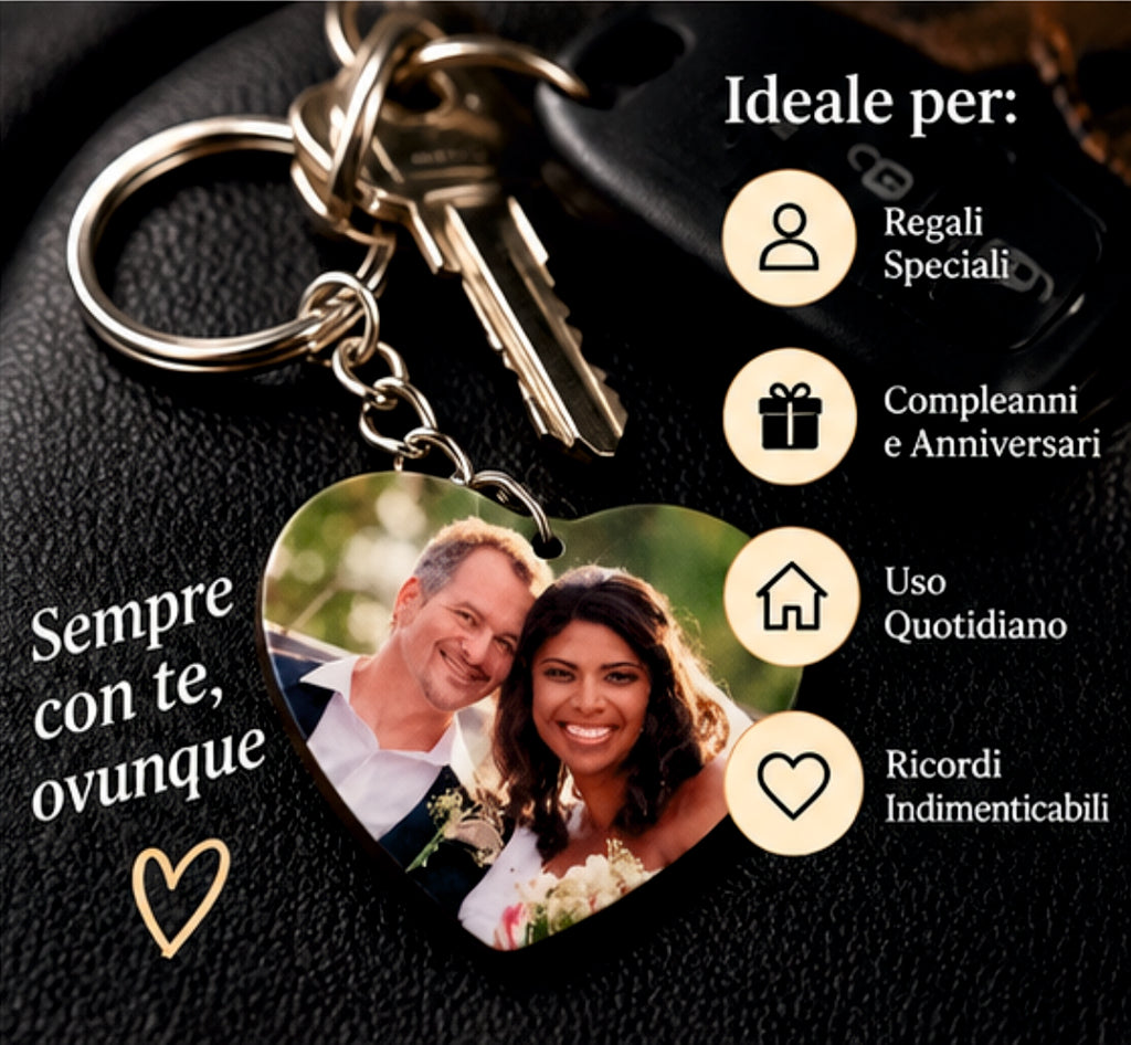Portachiavi Personalizzato Cuore in MDF con Foto, Immagine o Logo Aziendale – 5 x 4,5 cm