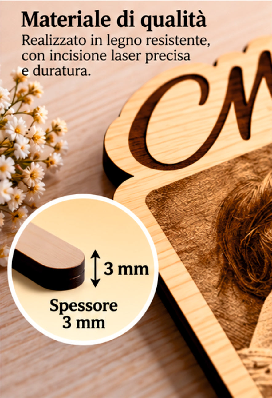 Foto Incisa su Legno Personalizzata – Quadretto con Incisione Laser foto e nome