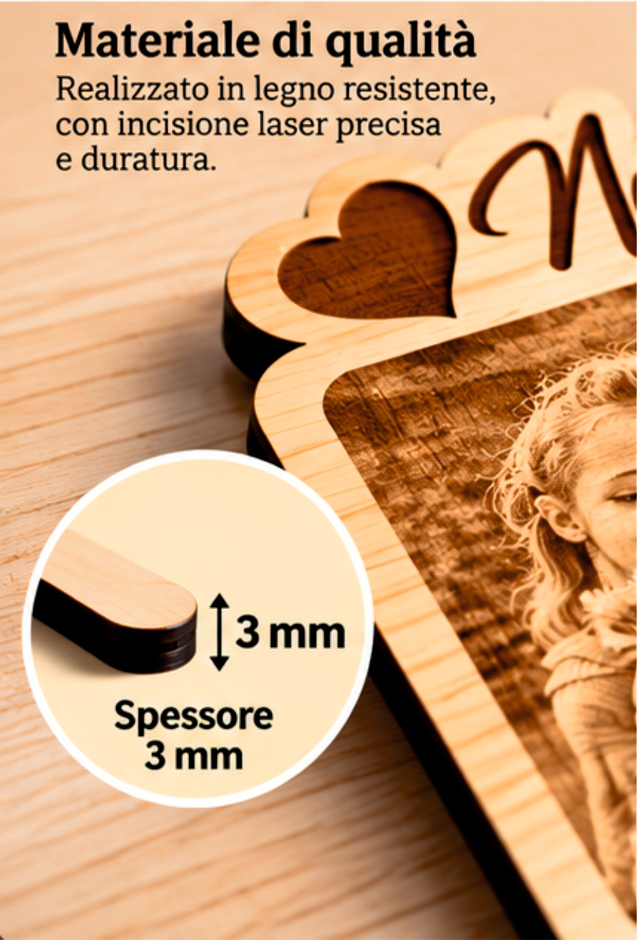 Foto Incisa su Legno Personalizzata – Quadretto con Incisione Laser e Scritta Nonna, Regalo Romantico per Coppia