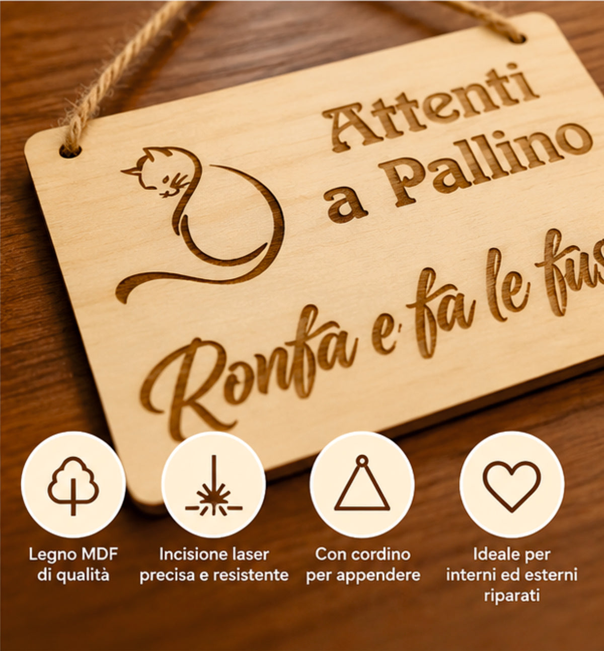 Cartello in Legno Personalizzato con Nome Animale – Incisione Laser 20×15 cm (Copia)