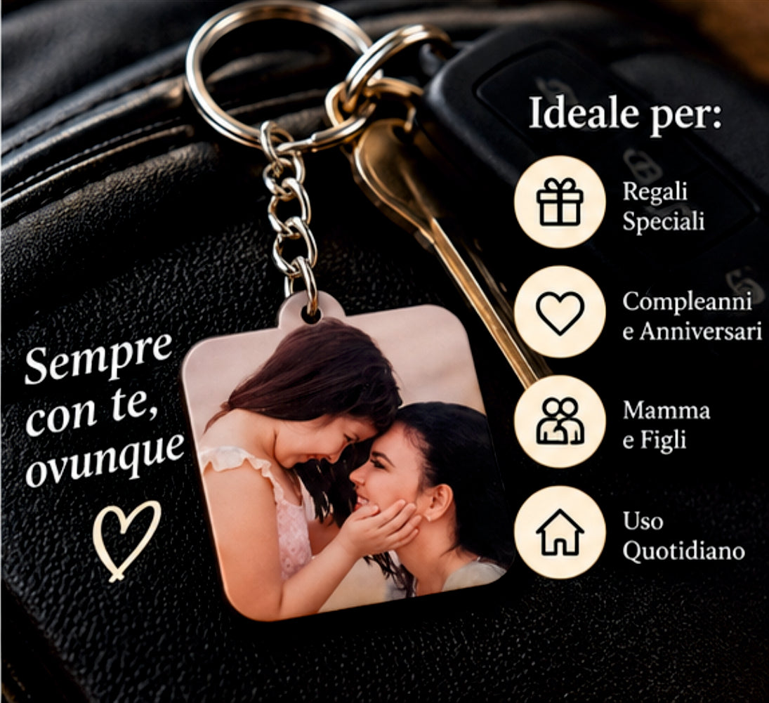 Portachiavi Personalizzato Quadrato in MDF con Foto, Immagine o Logo Aziendale – 4,5 x 4,5 cm