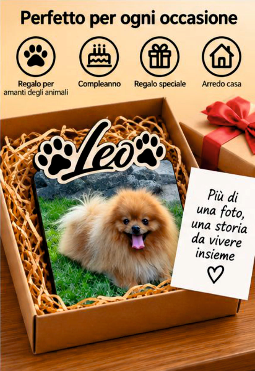 Foto su Legno Personalizzata con Nome e Zampa – Stampa Fotografica a Colori su Legno, Regalo Famiglia