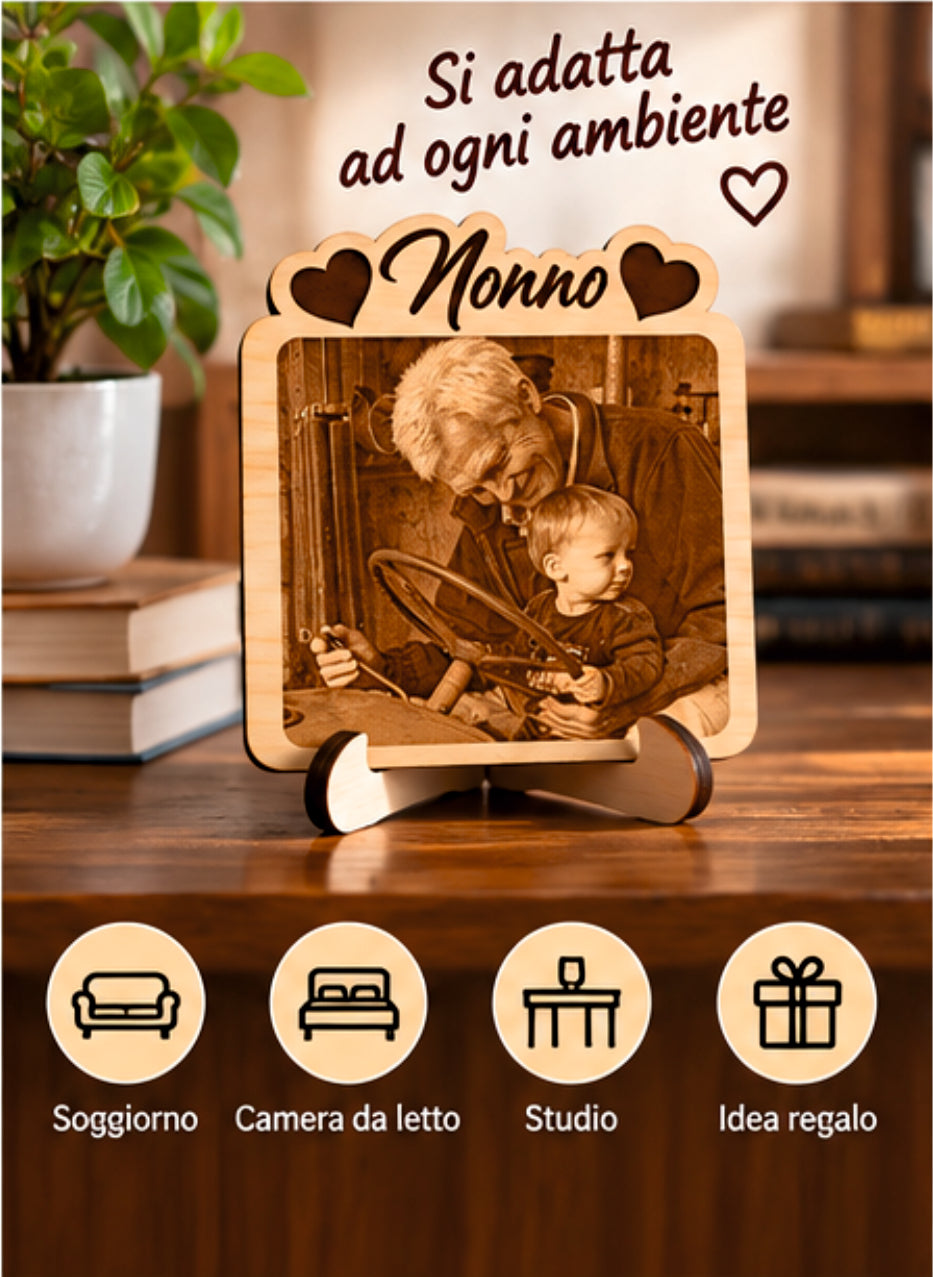 Foto Incisa su Legno Personalizzata – Quadretto con Incisione Laser e Scritta Nonno, Regalo Romantico per Coppia