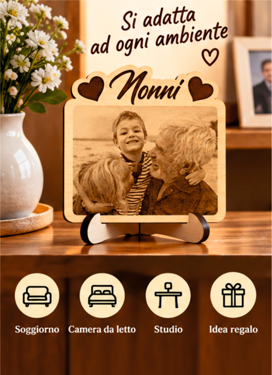 Foto Incisa su Legno Personalizzata – Quadretto con Incisione Laser e Scritta Nonni, Regalo Romantico per Coppia