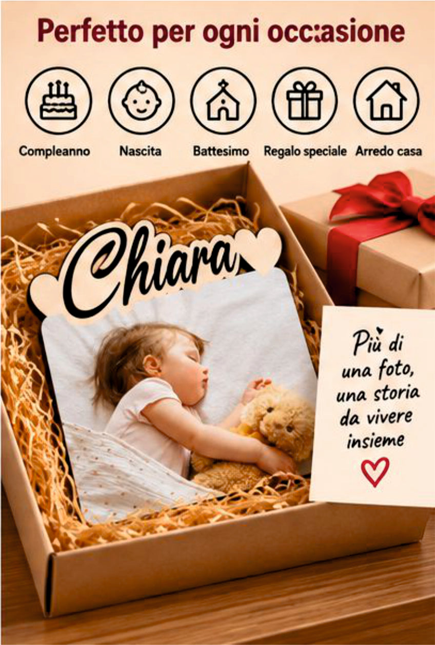 Foto su Legno Personalizzata con Nome – Stampa Fotografica a Colori su Legno, Regalo Famiglia