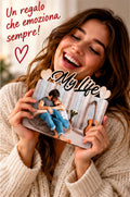 Foto su Legno Personalizzata con Scritta My life e Cuori – Stampa Fotografica a Colori su Legno, Regalo Famiglia