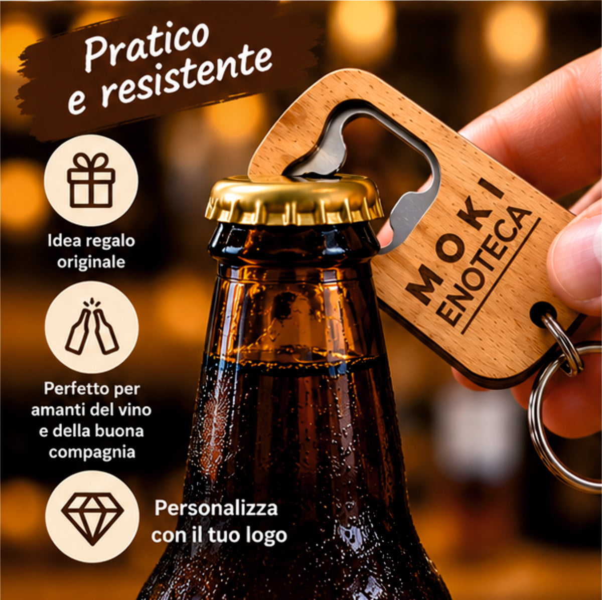 Portachiavi Apribottiglie in Legno Personalizzato con Logo – Incisione Laser