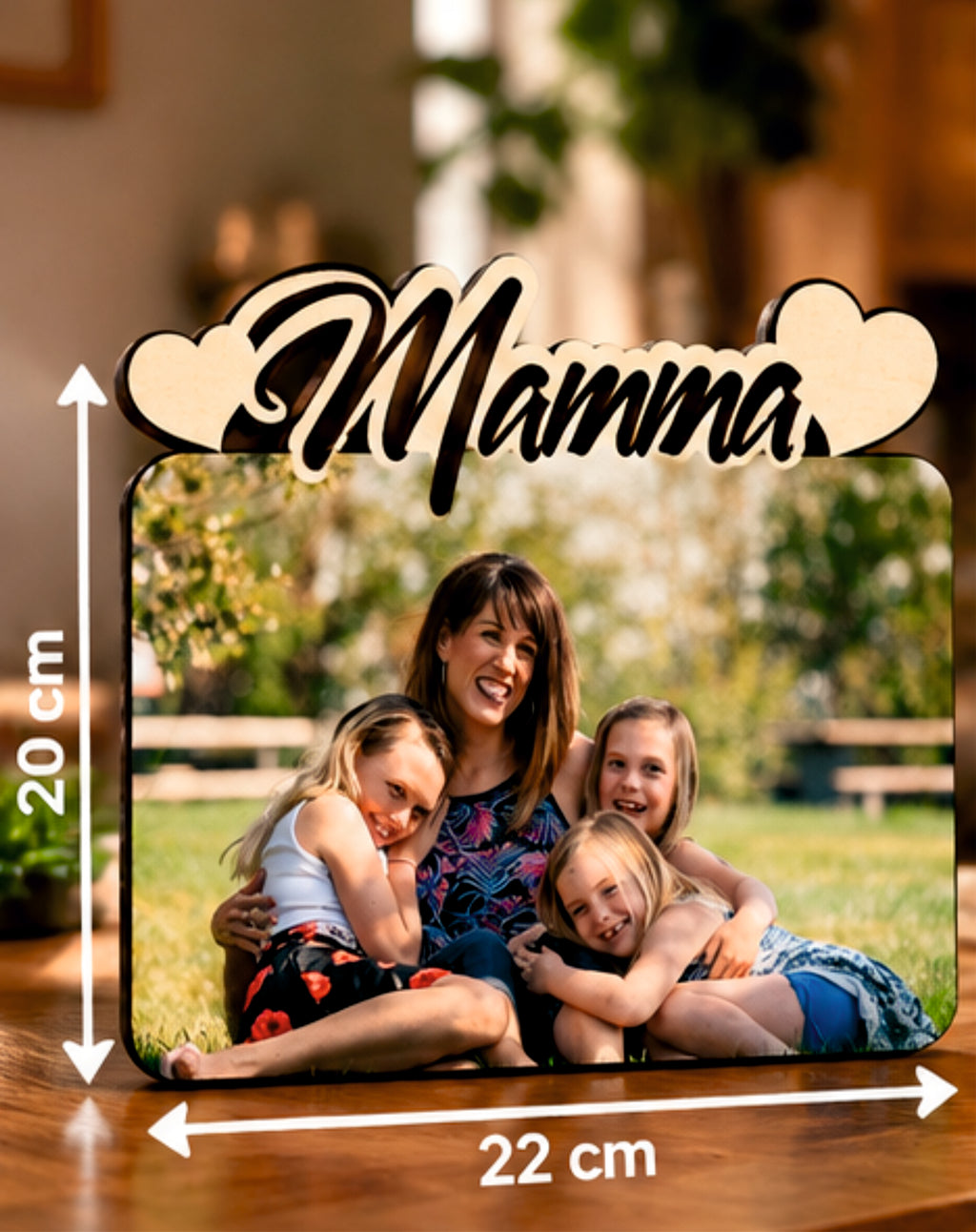 Foto su Legno Personalizzata con Scritta Mamma e Cuori – Stampa Fotografica a Colori su Legno, Regalo Famiglia