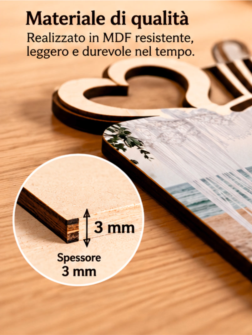Foto su Legno Personalizzata con Scritta Love e Cuori – Stampa Fotografica a Colori su Legno, Regalo Famiglia