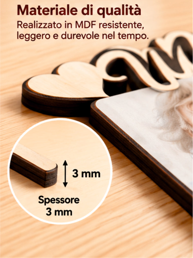 Foto su Legno Personalizzata con Scritta Nonna e Cuori – Stampa Fotografica a Colori su Legno, Regalo Famiglia