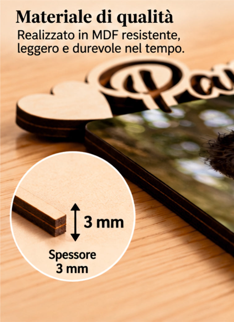 Foto su Legno Personalizzata con Scritta Papà e Cuori – Stampa Fotografica a Colori su Legno, Regalo Famiglia