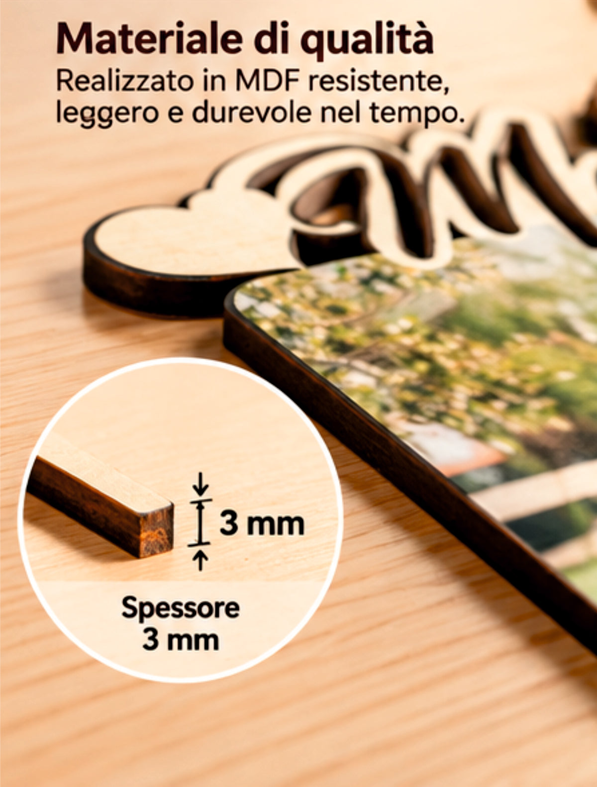 Foto su Legno Personalizzata con Scritta Mamma e Cuori – Stampa Fotografica a Colori su Legno, Regalo Famiglia