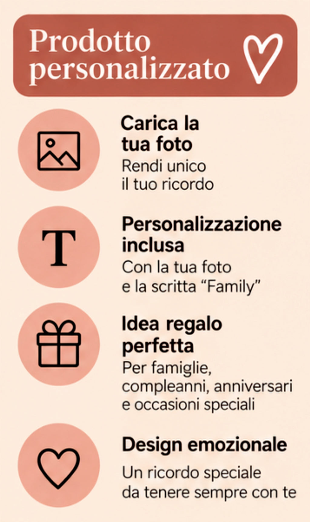 Foto su Legno Personalizzata con Scritta Family e Cuori – Stampa Fotografica a Colori su Legno, Regalo Famiglia