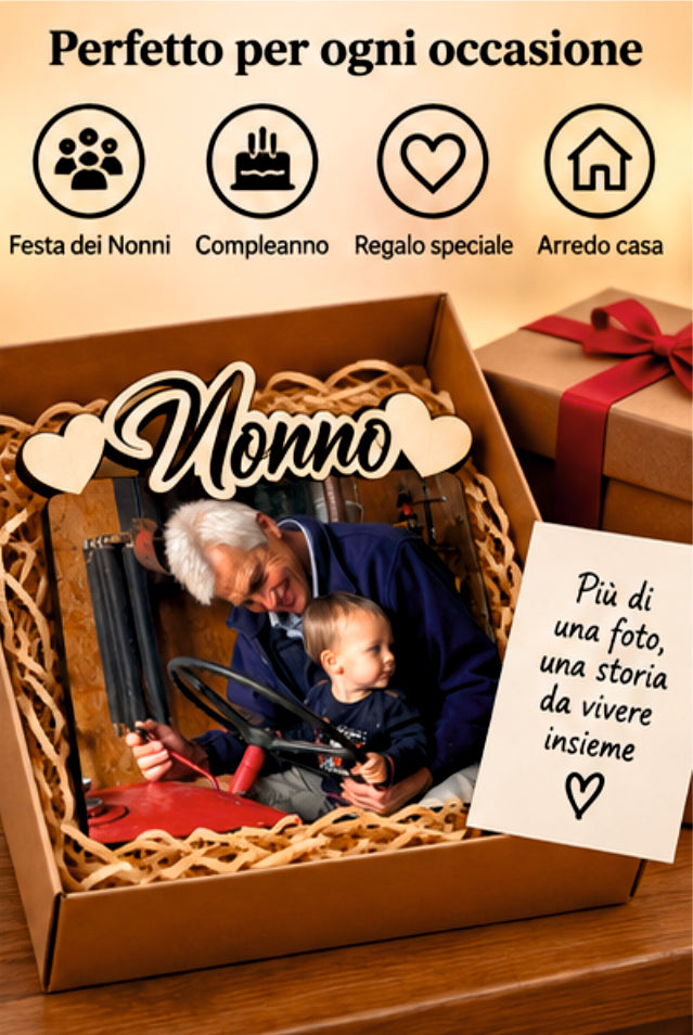 Foto su Legno Personalizzata con Scritta Nonno e Cuori – Stampa Fotografica a Colori su Legno, Regalo Famiglia