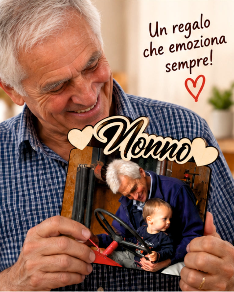 Foto su Legno Personalizzata con Scritta Nonno e Cuori – Stampa Fotografica a Colori su Legno, Regalo Famiglia